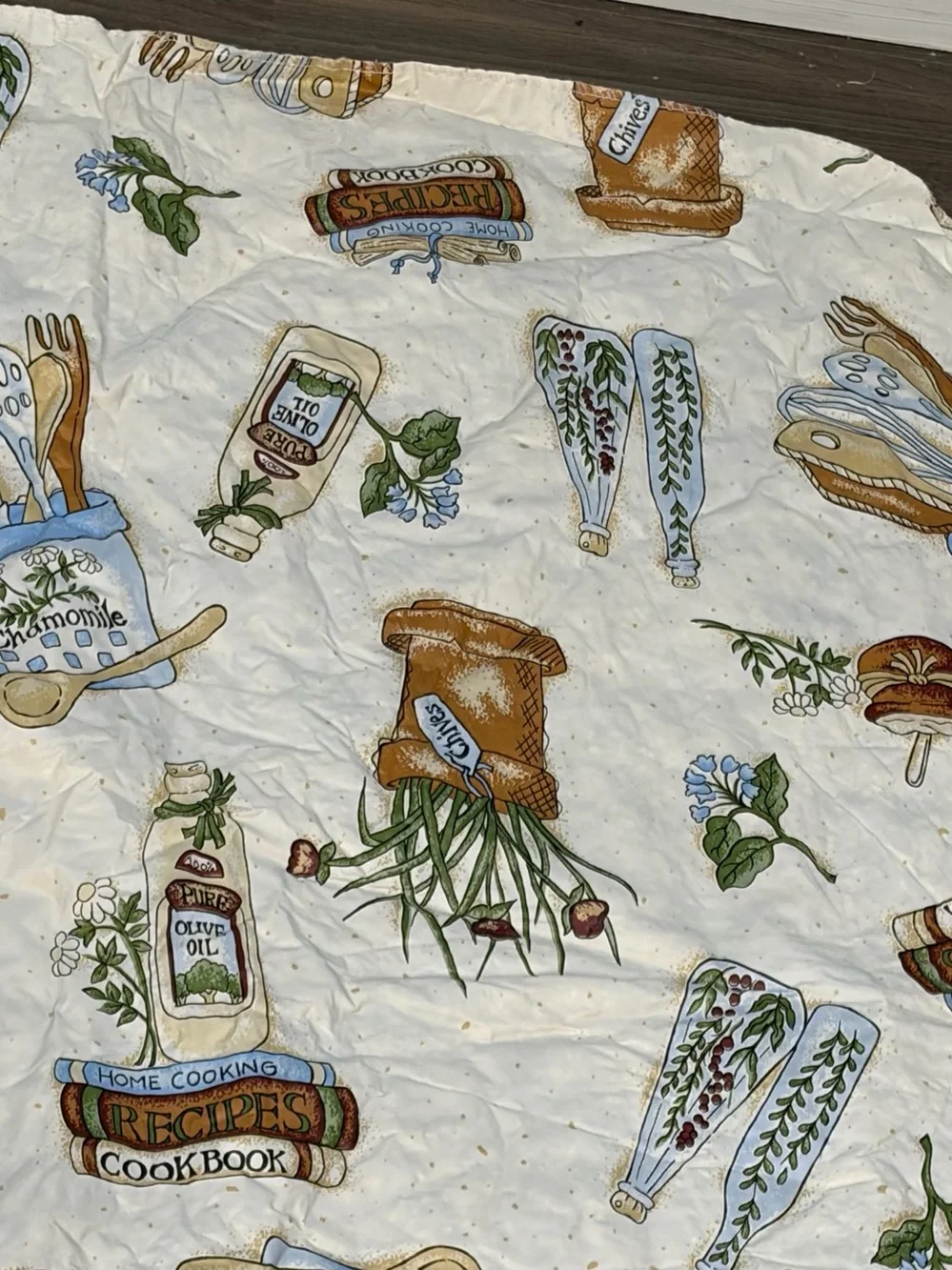 Vintage Large Plastic Vinyl Cooking Themed Tablecloth 50 x 50.15 cookbook Herb